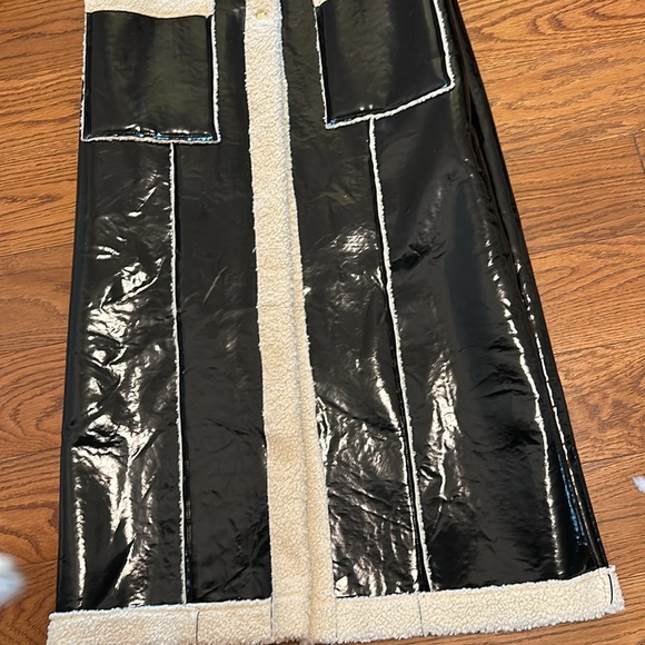 NEW “ HOST PICK” Black Faux Patent leather coat with shearling cuffs! - Picture 4 of 6